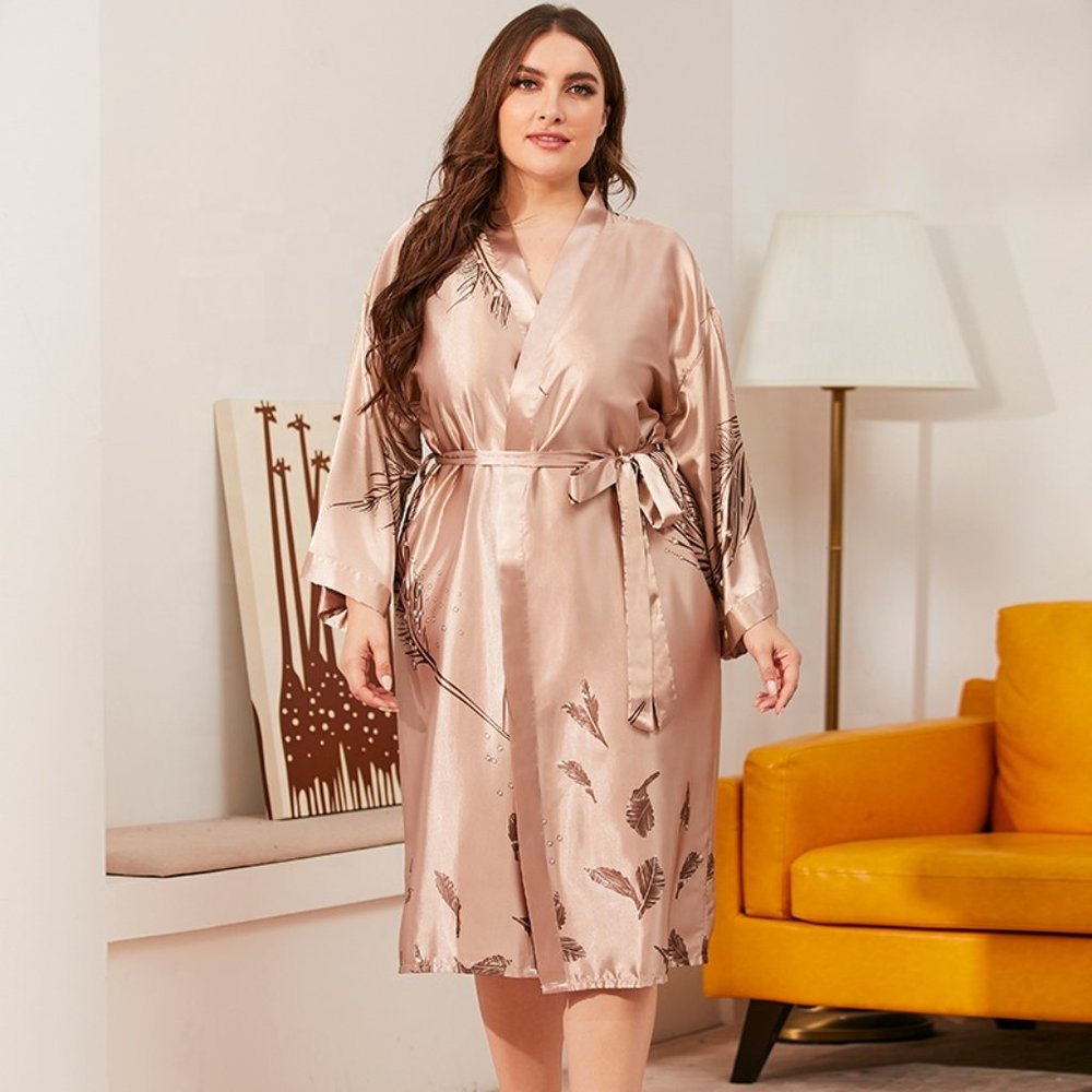 Women Plus Size Kimono Satin Robe Dressing Gown